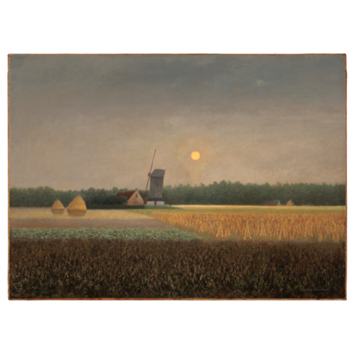 Last rays of sun and rising moon